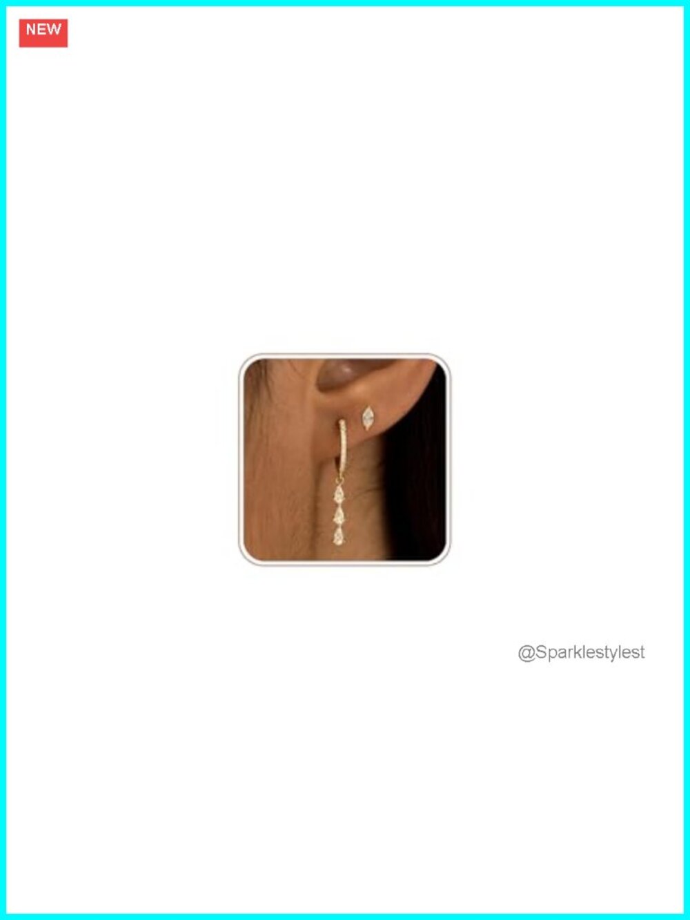2 Pairs Gold Huggie Hoop Earrings 14k Gold Plated Cubic Zirconia Drop Dangle Set